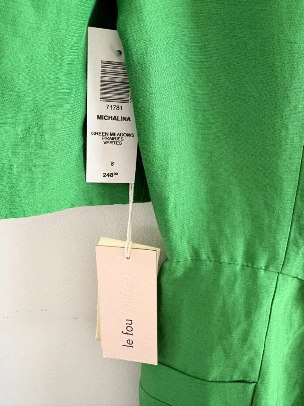 Aritzia Le Fou Wilfred Michalina Dress NWT Puff Sleeve Emerald Green Size 8 - Picture 7 of 10
